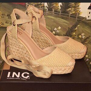 INC International Concepts tan wedge sandals, size9.5